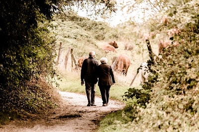 Older couple walking in the countryside