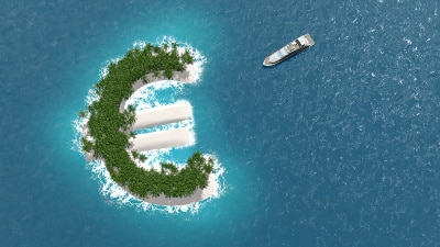 Island in the shape of the euro sign